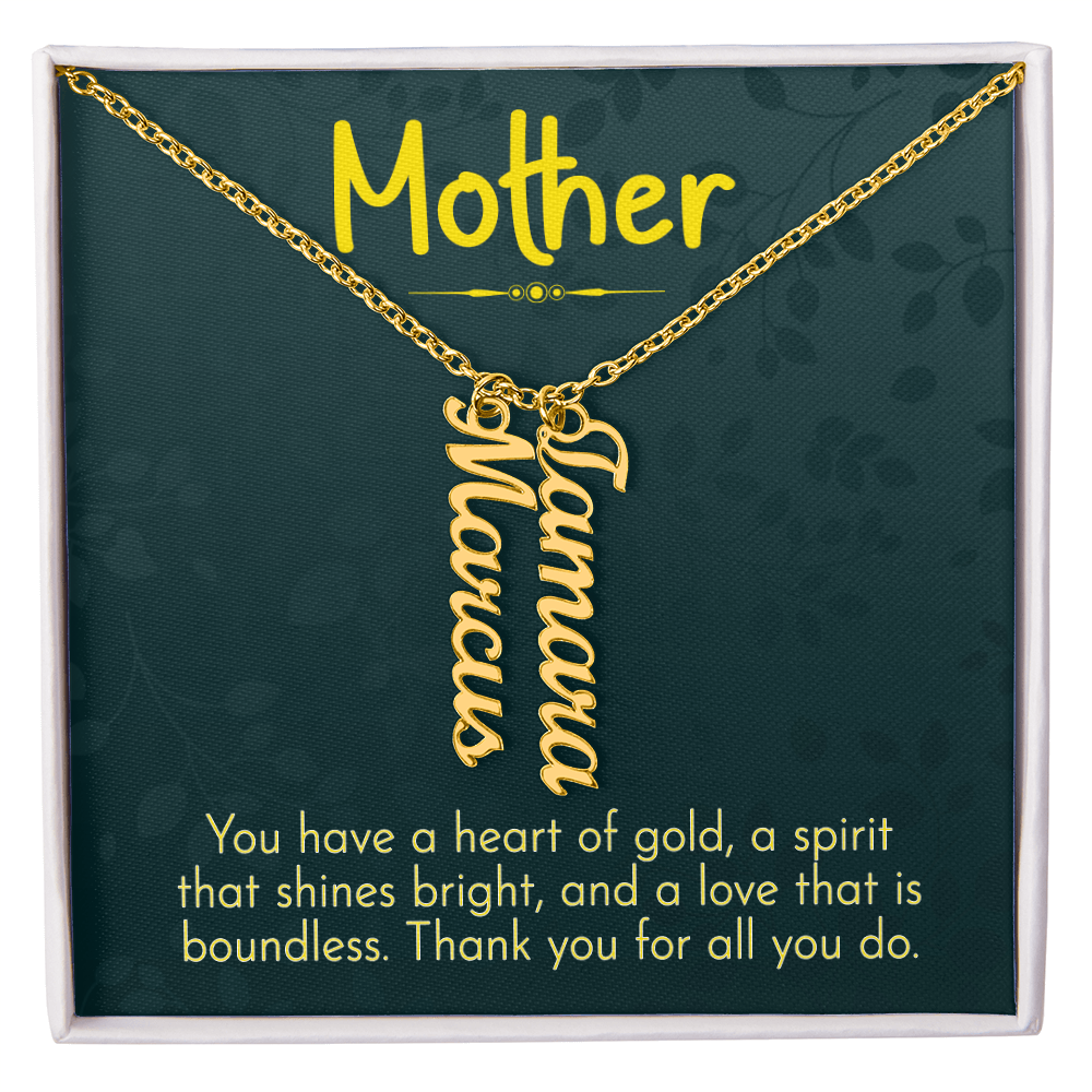 Mother Heart of Gold Multi Vertical Name Necklace