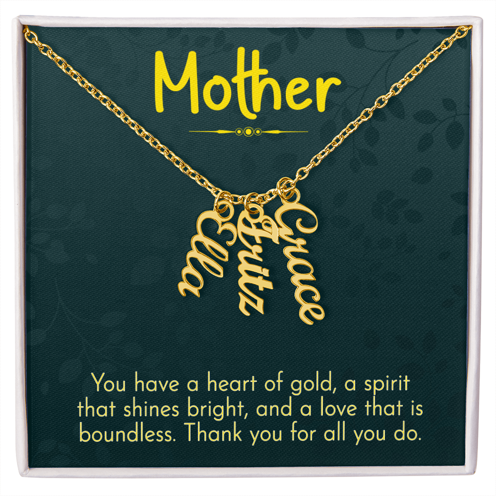 Mother Heart of Gold Multi Vertical Name Necklace