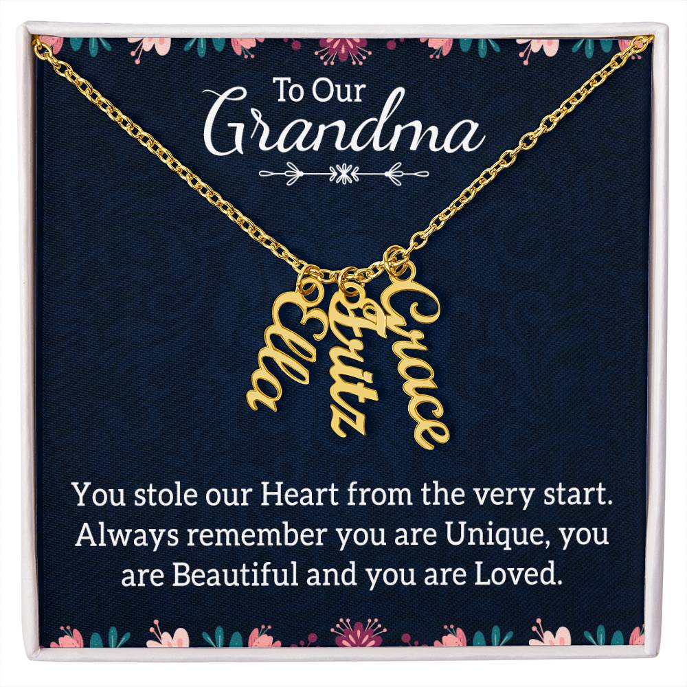 Multi Vertical Name Necklace with Message Card – Design One