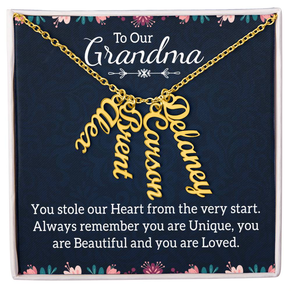Multi Vertical Name Necklace with Message Card – Design One