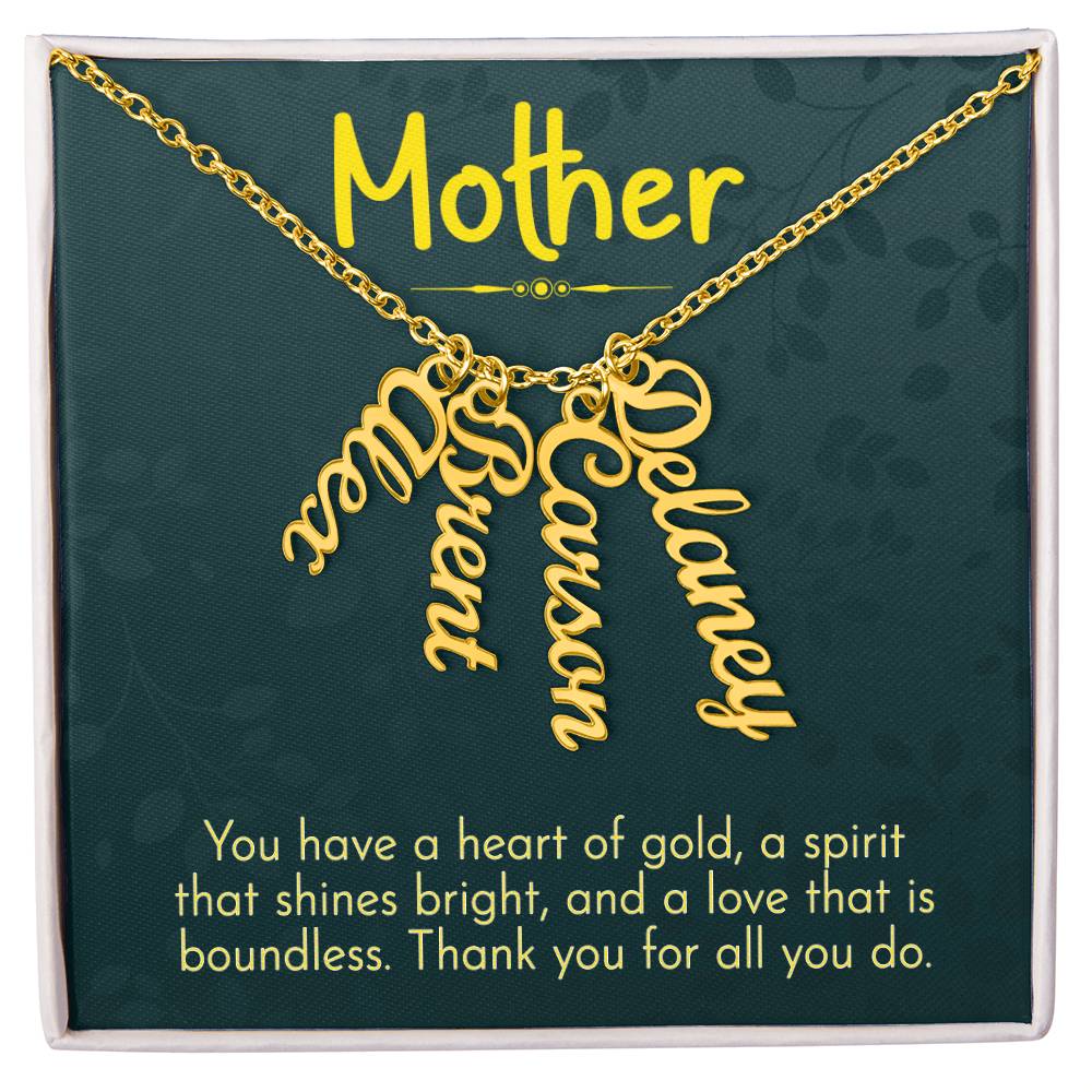 Mother Heart of Gold Multi Vertical Name Necklace