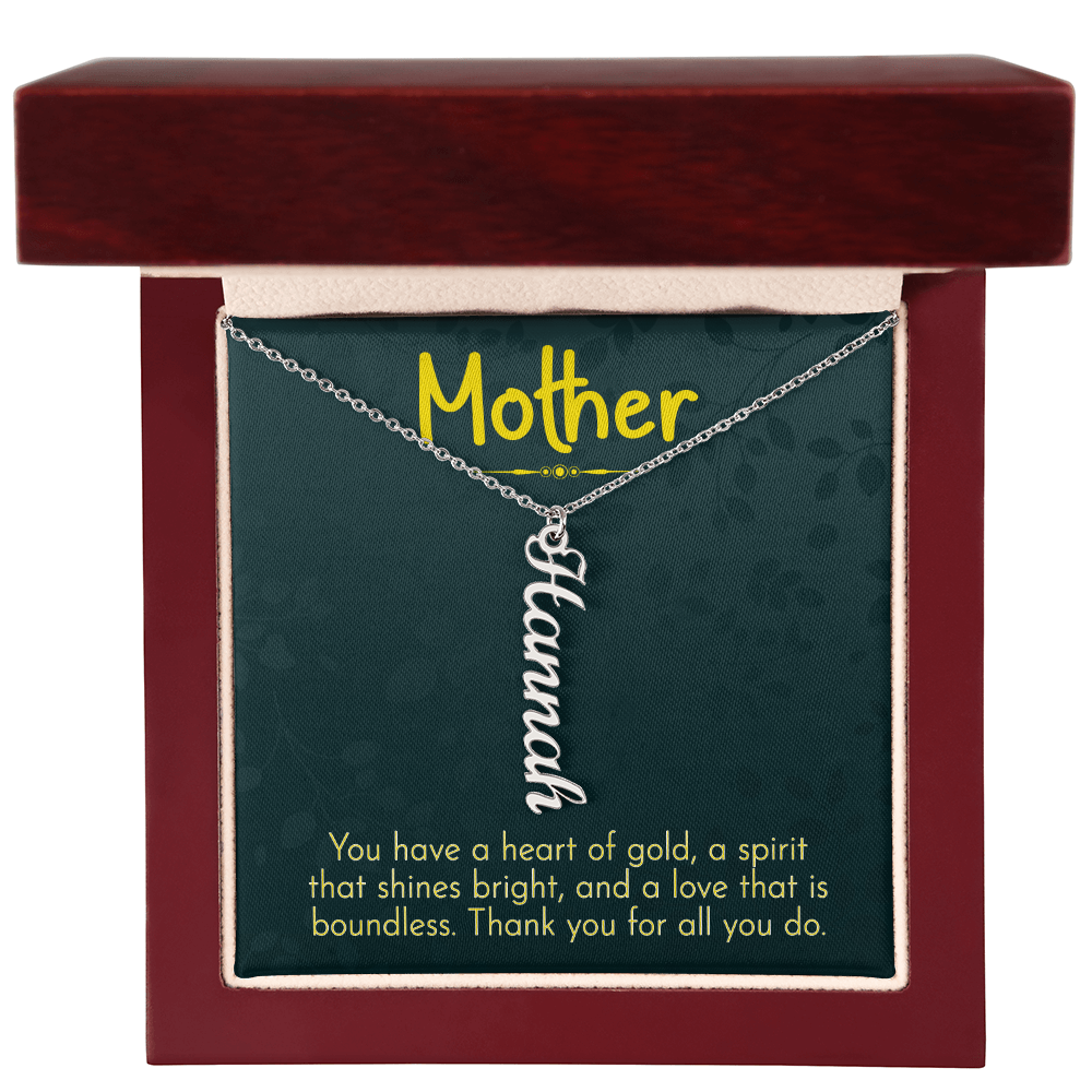 Mother Heart of Gold Multi Vertical Name Necklace