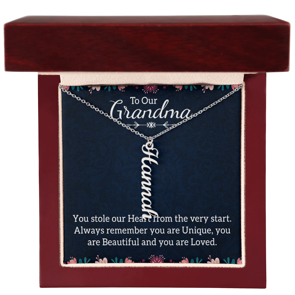 Multi Vertical Name Necklace with Message Card – Design One