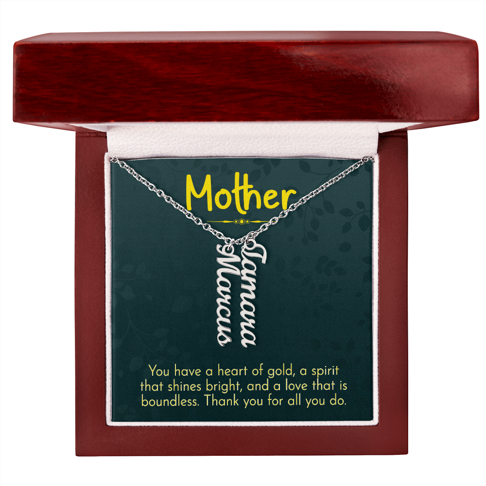 Mother Heart of Gold Multi Vertical Name Necklace