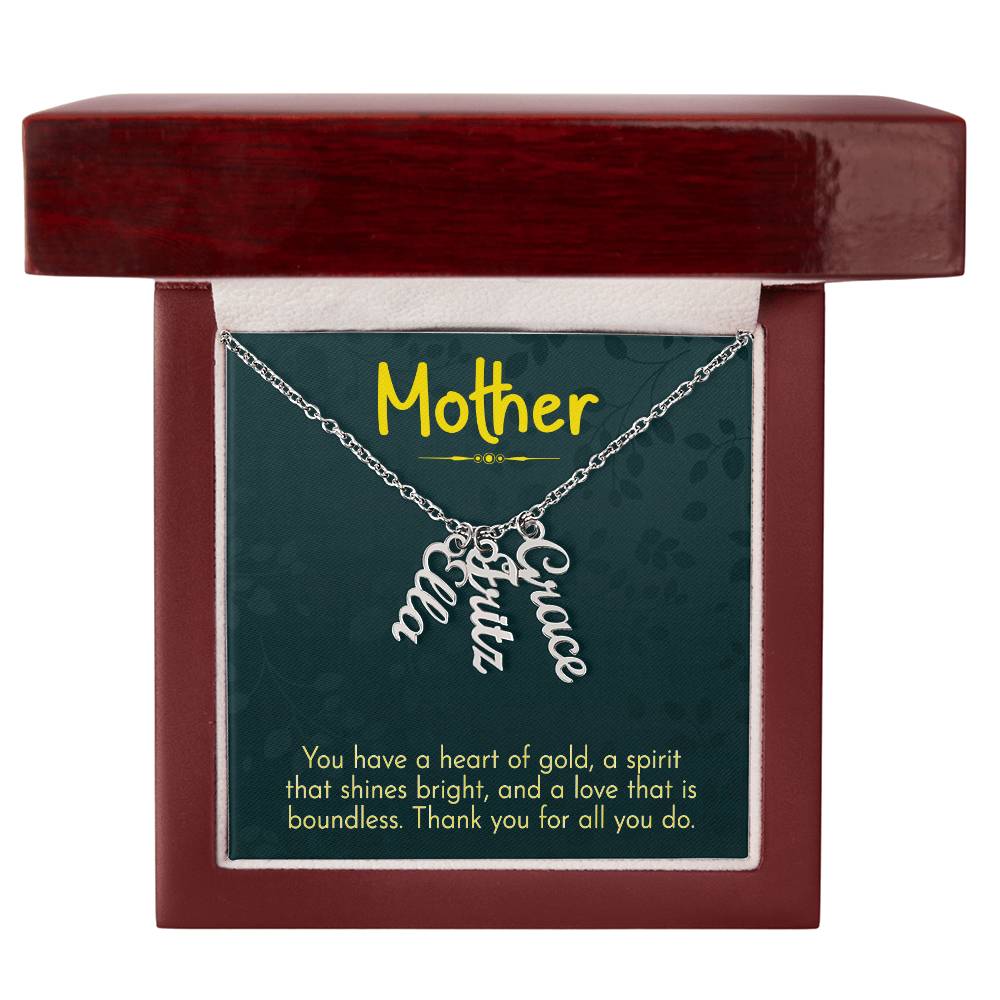 Mother Heart of Gold Multi Vertical Name Necklace