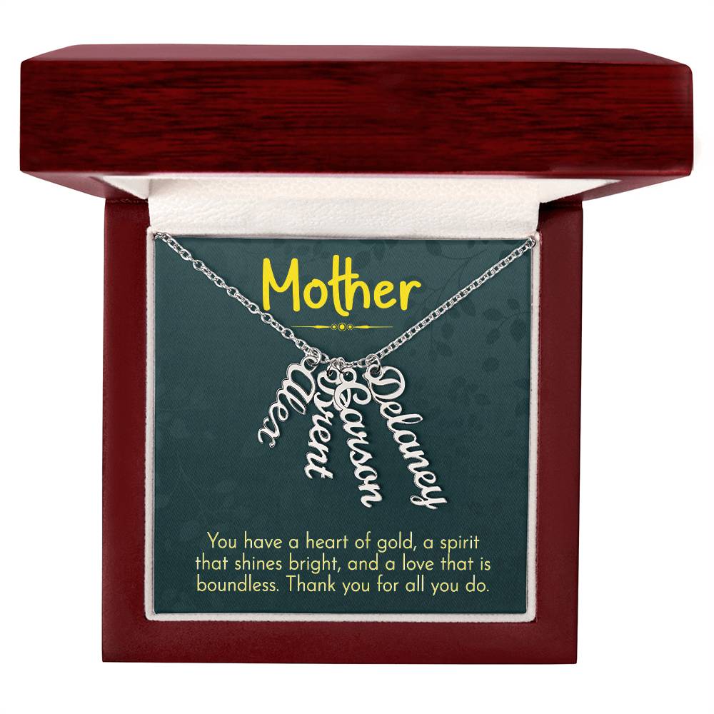 Mother Heart of Gold Multi Vertical Name Necklace