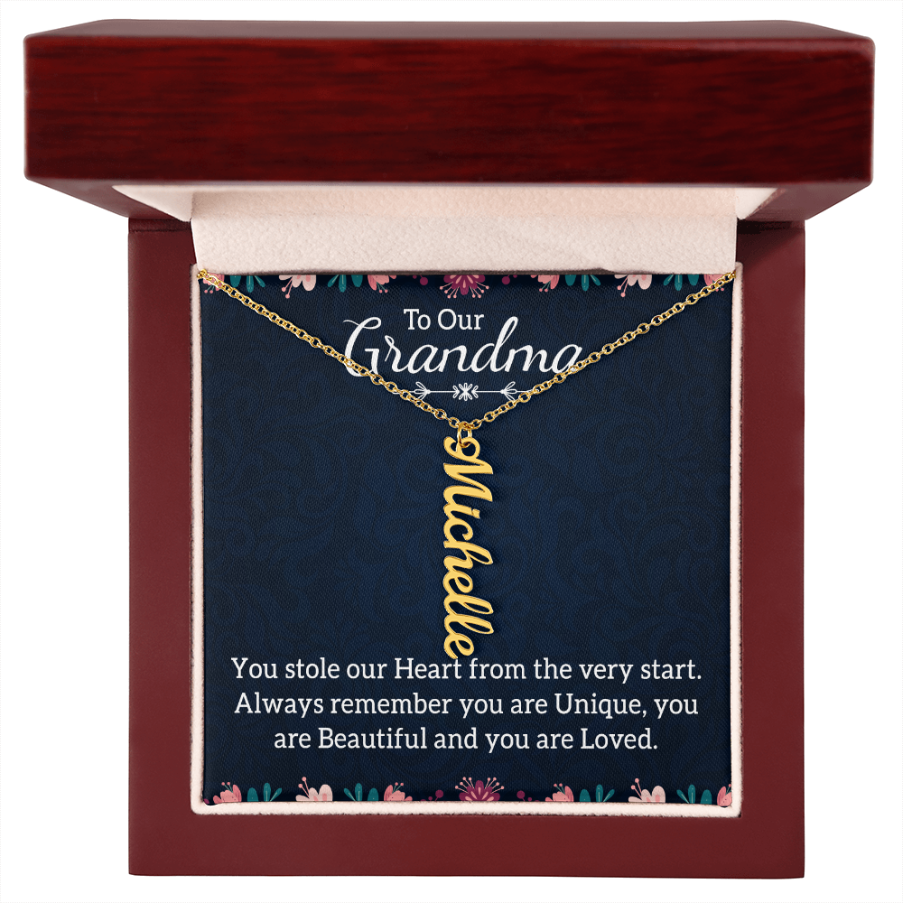 Multi Vertical Name Necklace with Message Card – Design One