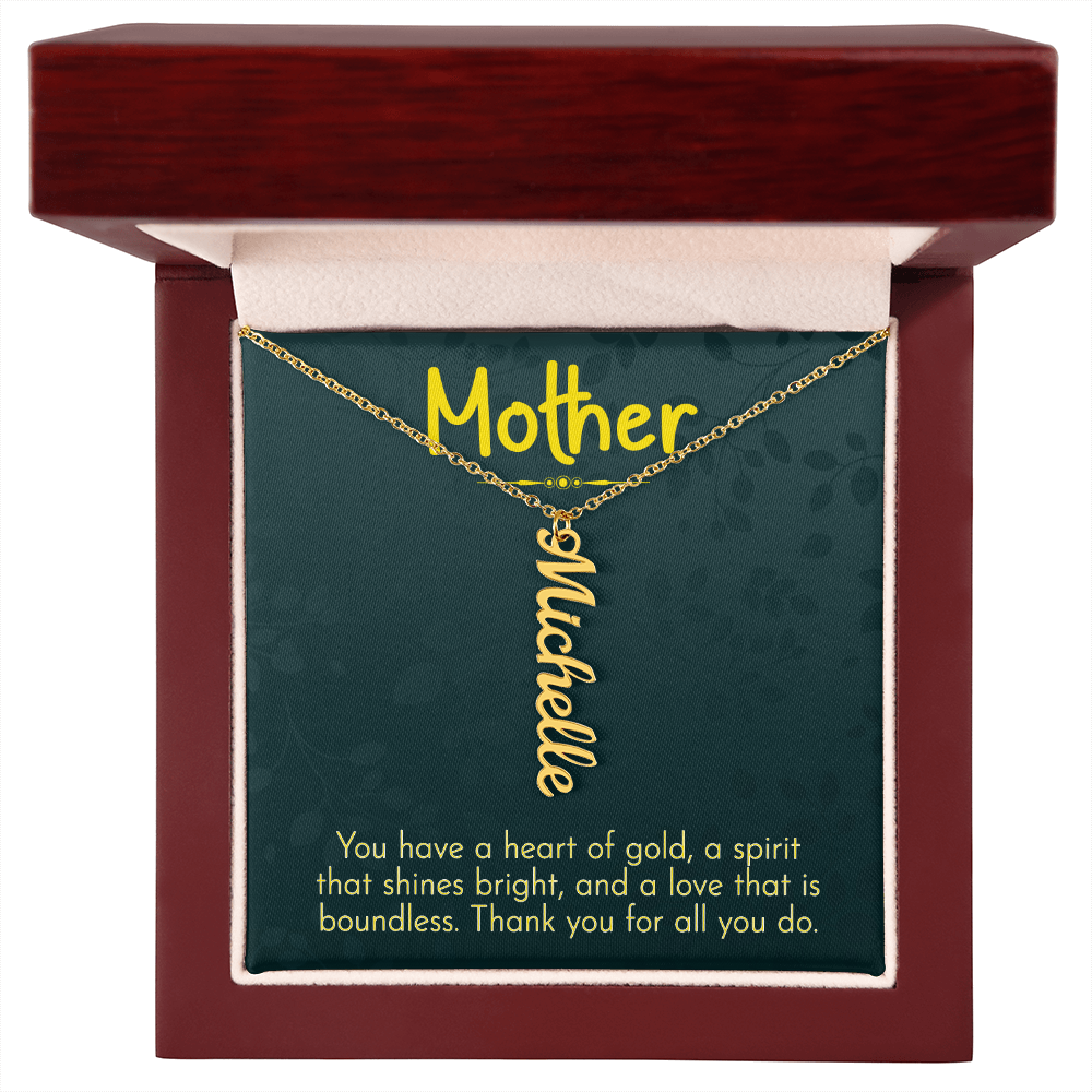 Mother Heart of Gold Multi Vertical Name Necklace