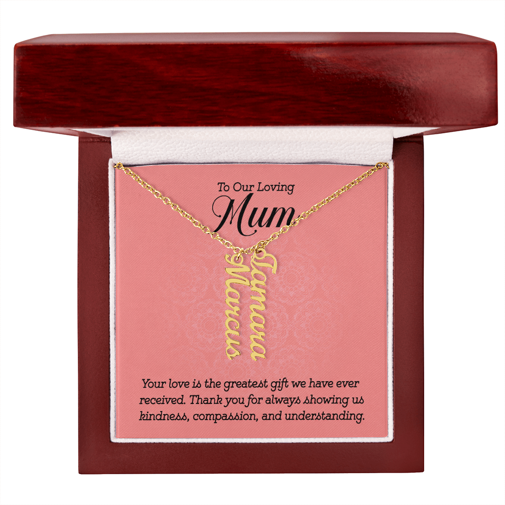 To Our Loving Mum Greatest Gift Multi Vertical Name Necklace