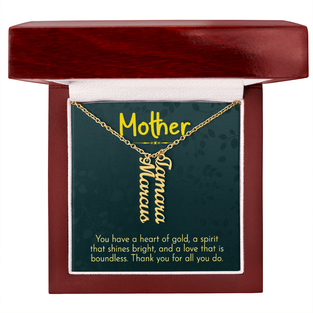 Mother Heart of Gold Multi Vertical Name Necklace