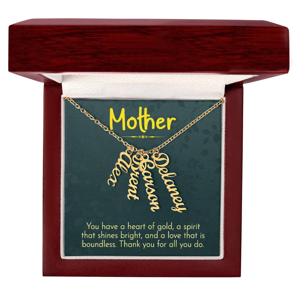 Mother Heart of Gold Multi Vertical Name Necklace