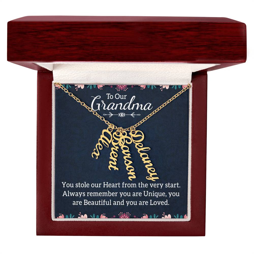 Multi Vertical Name Necklace with Message Card – Design One