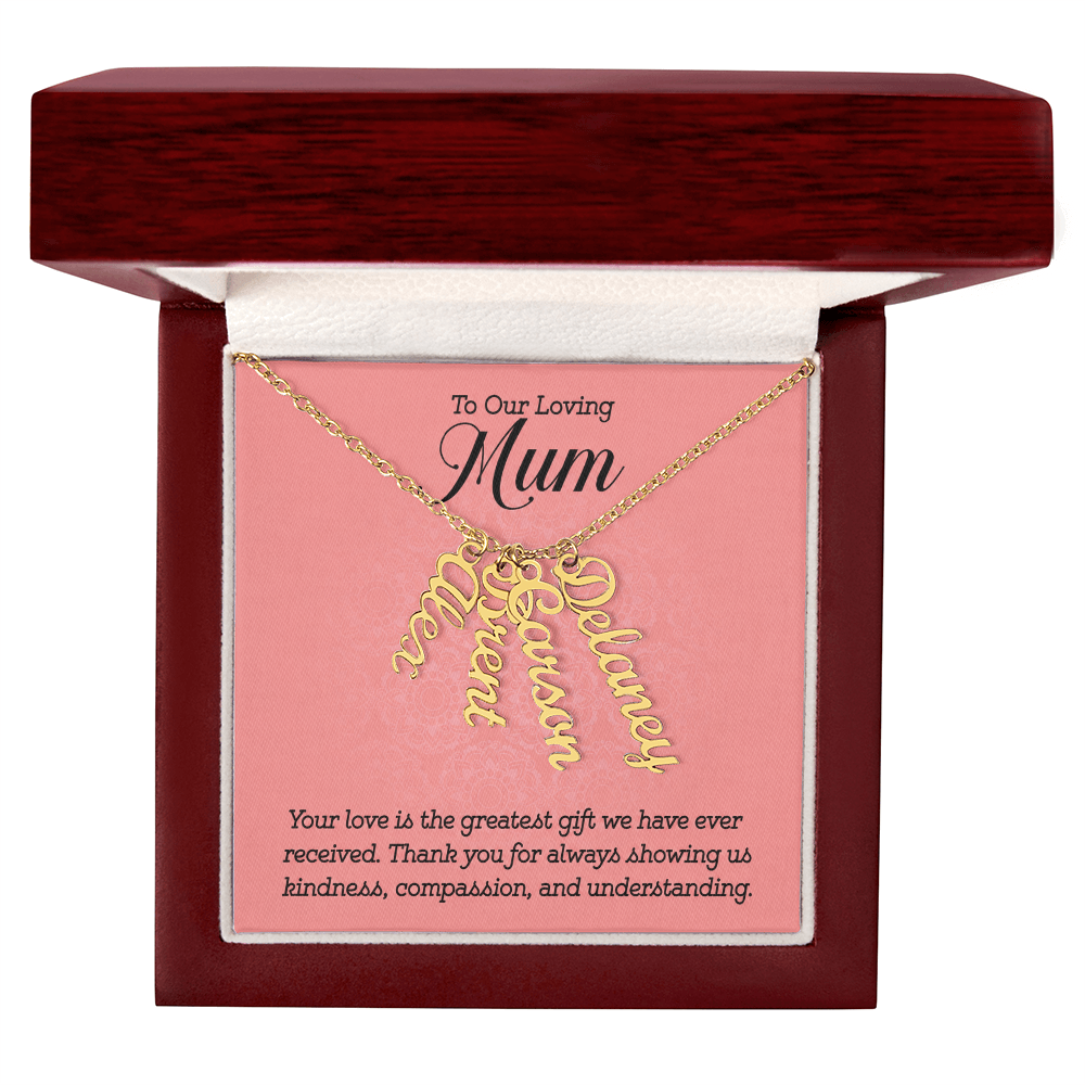 To Our Loving Mum Greatest Gift Multi Vertical Name Necklace