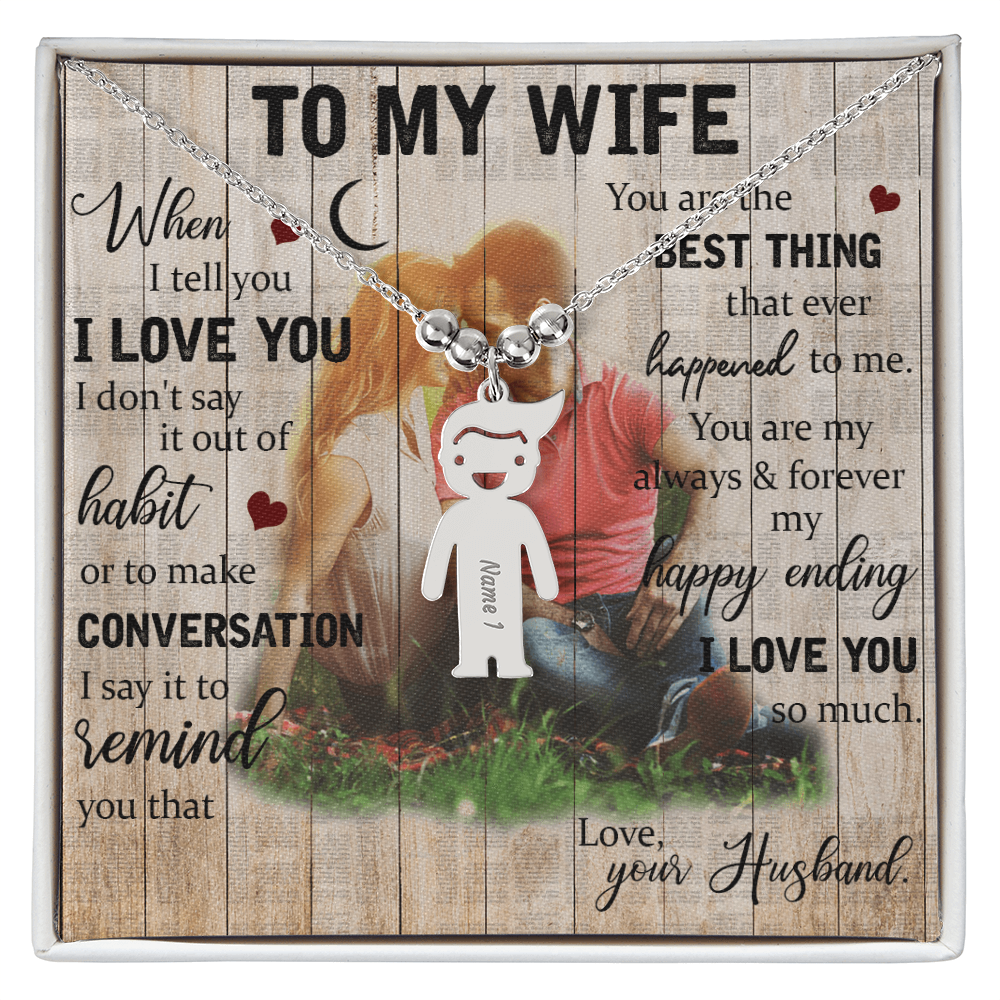 To My Wife Kid Charm Necklace - Engraved