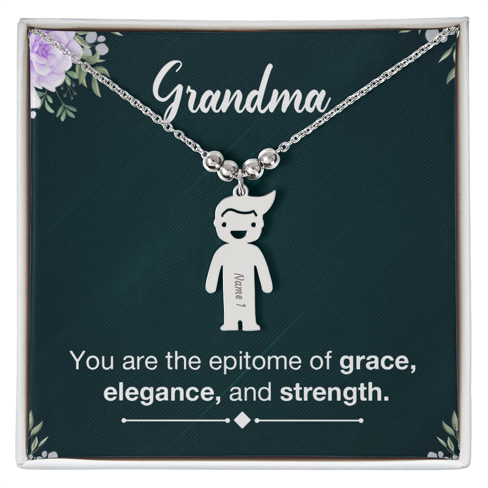 To My Grandma Grace Elegance and Strength Engraved Child Charm Necklace