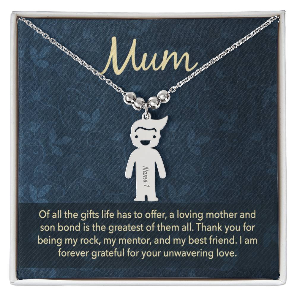 To My Mum Mother and Son Bond Engraved Child Charm Necklace