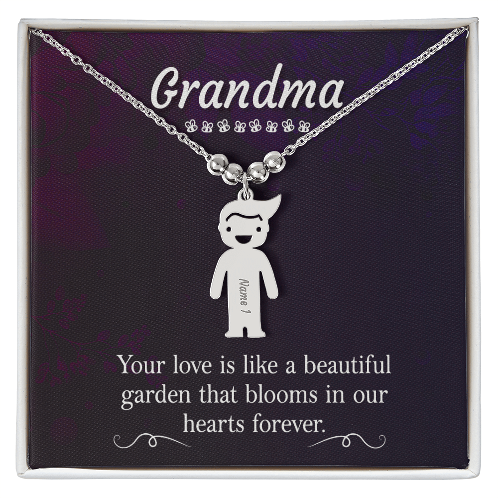 To My Grandma Beautiful Garden Engraved Child Charm Necklace