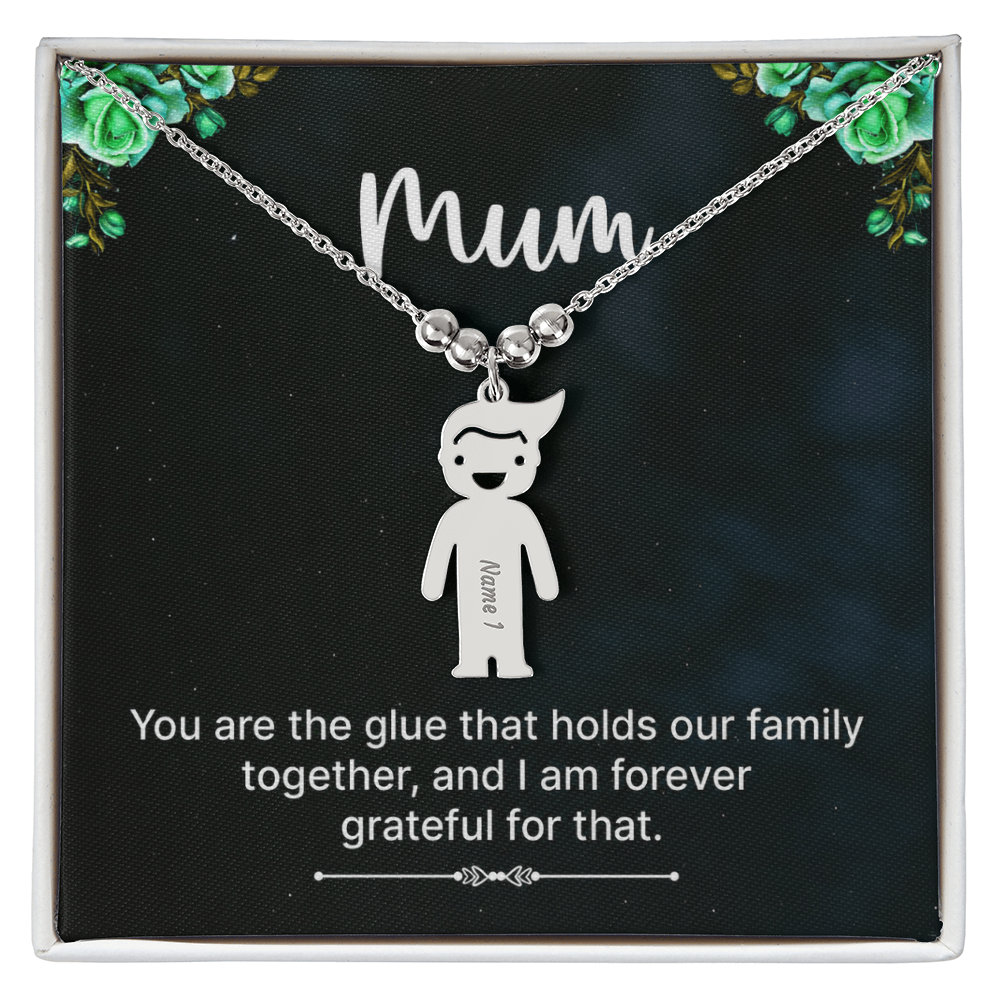 To My Mum Family Glue Engraved Child Charm Necklace