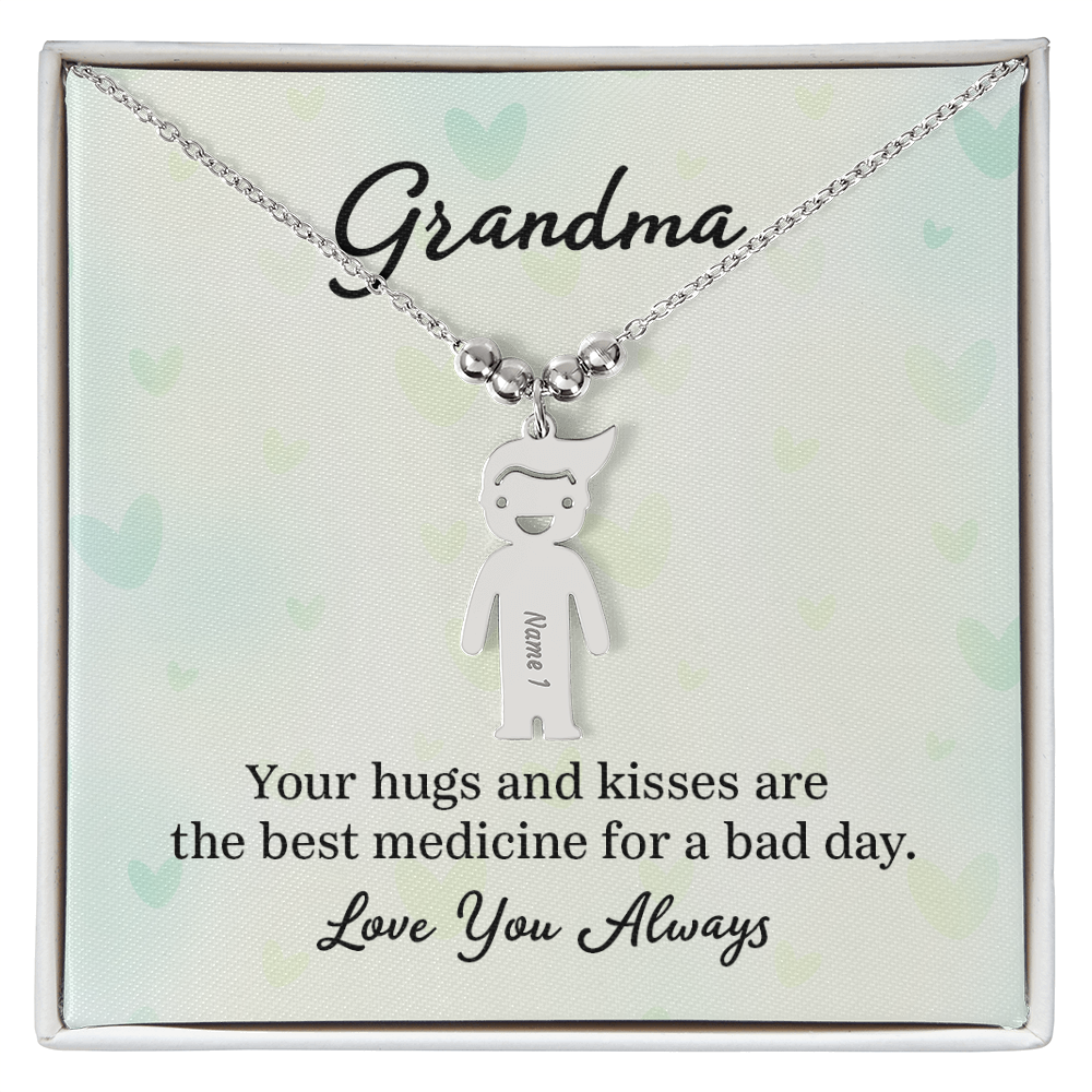 To My Grandma Hugs and Kisses Engraved Child Charm Necklace