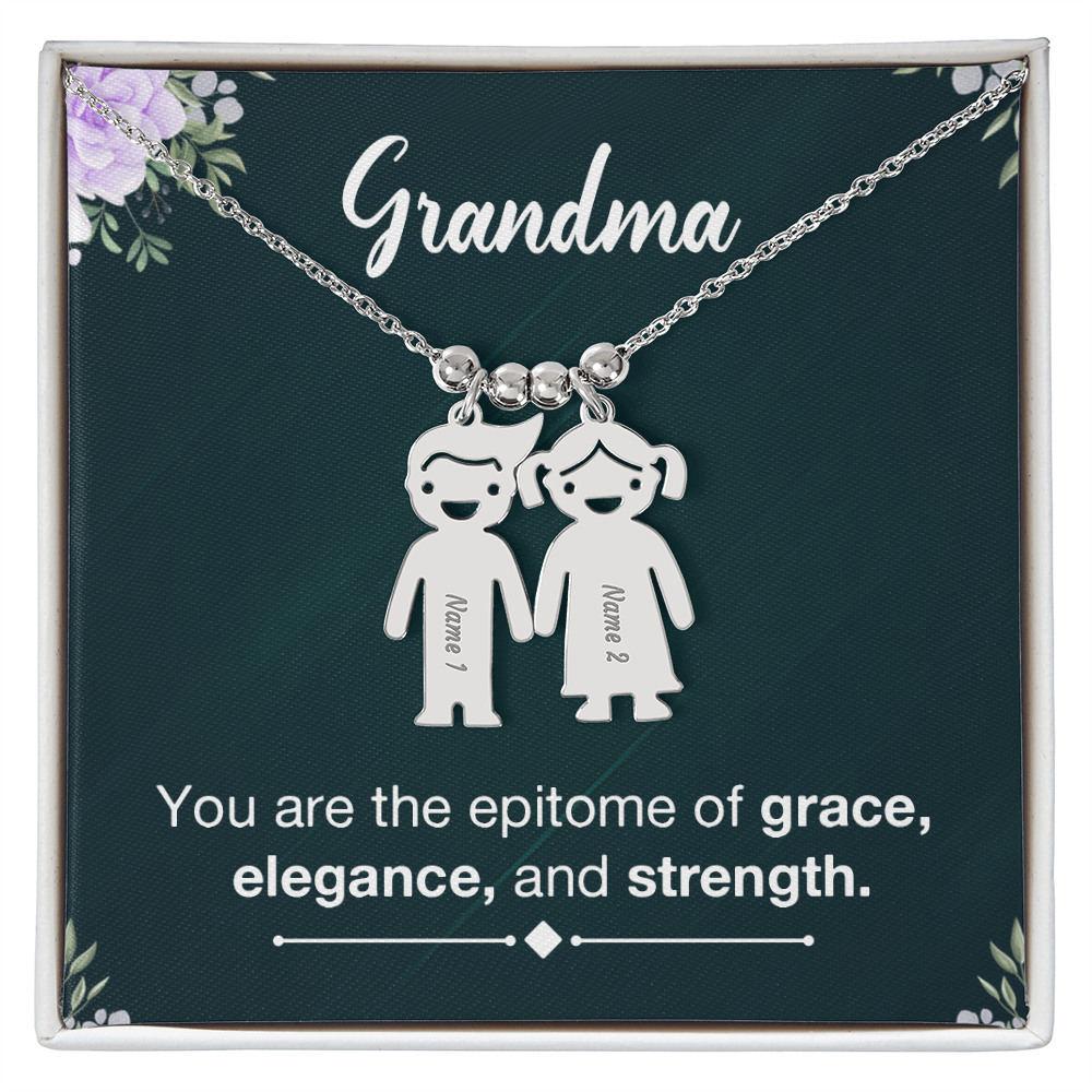 To My Grandma Grace Elegance and Strength Engraved Child Charm Necklace
