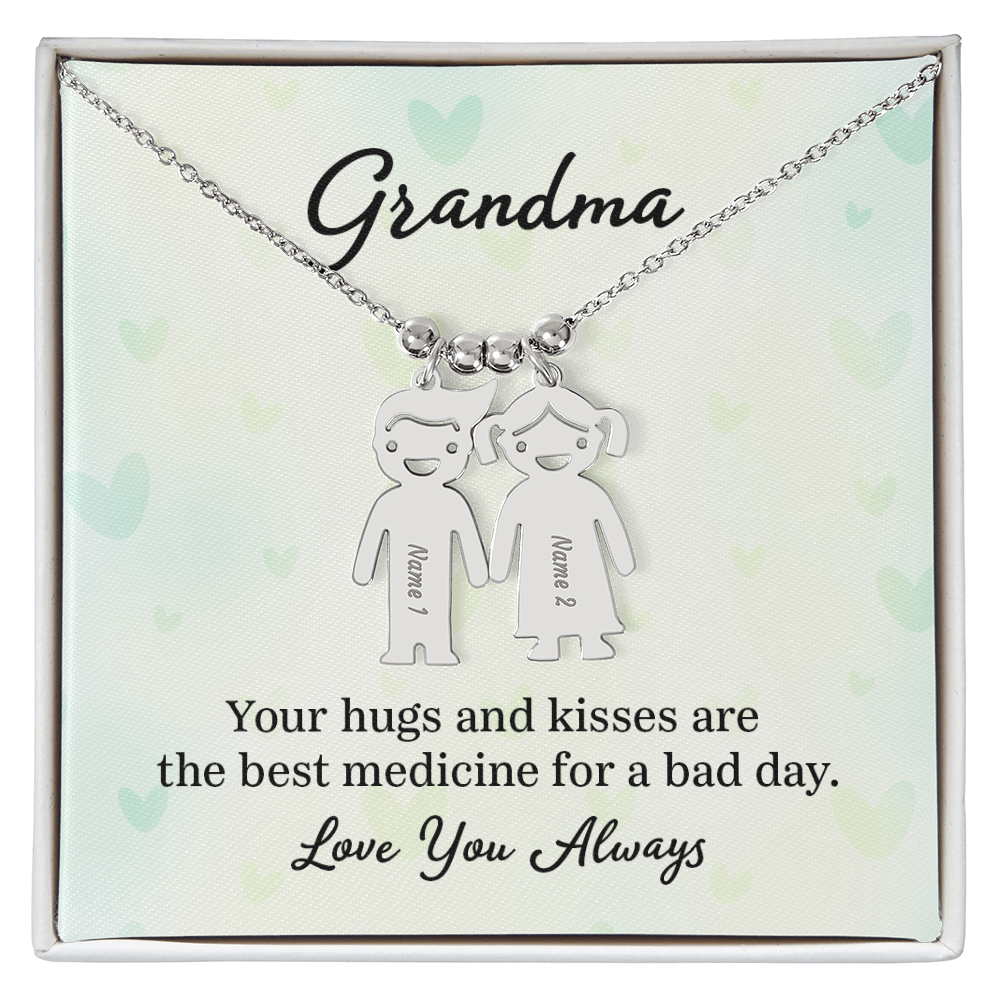 To My Grandma Hugs and Kisses Engraved Child Charm Necklace