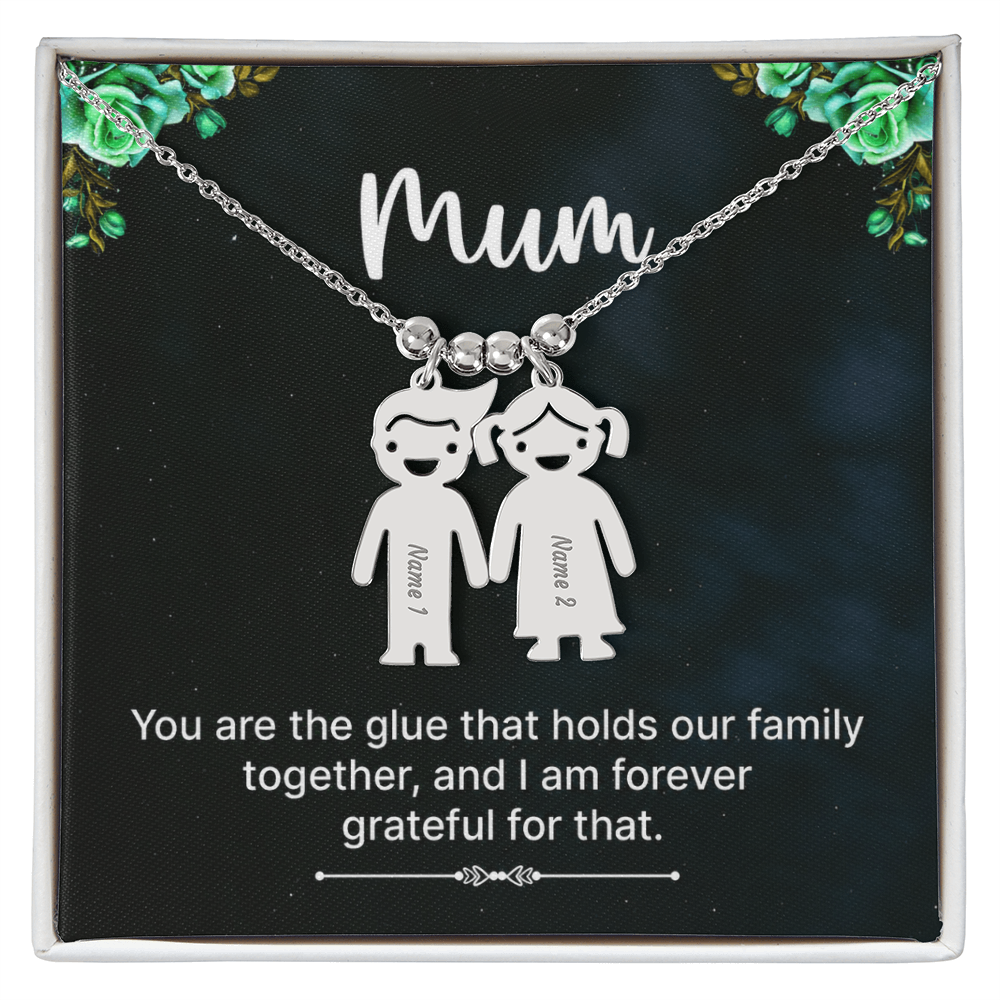 To My Mum Family Glue Engraved Child Charm Necklace
