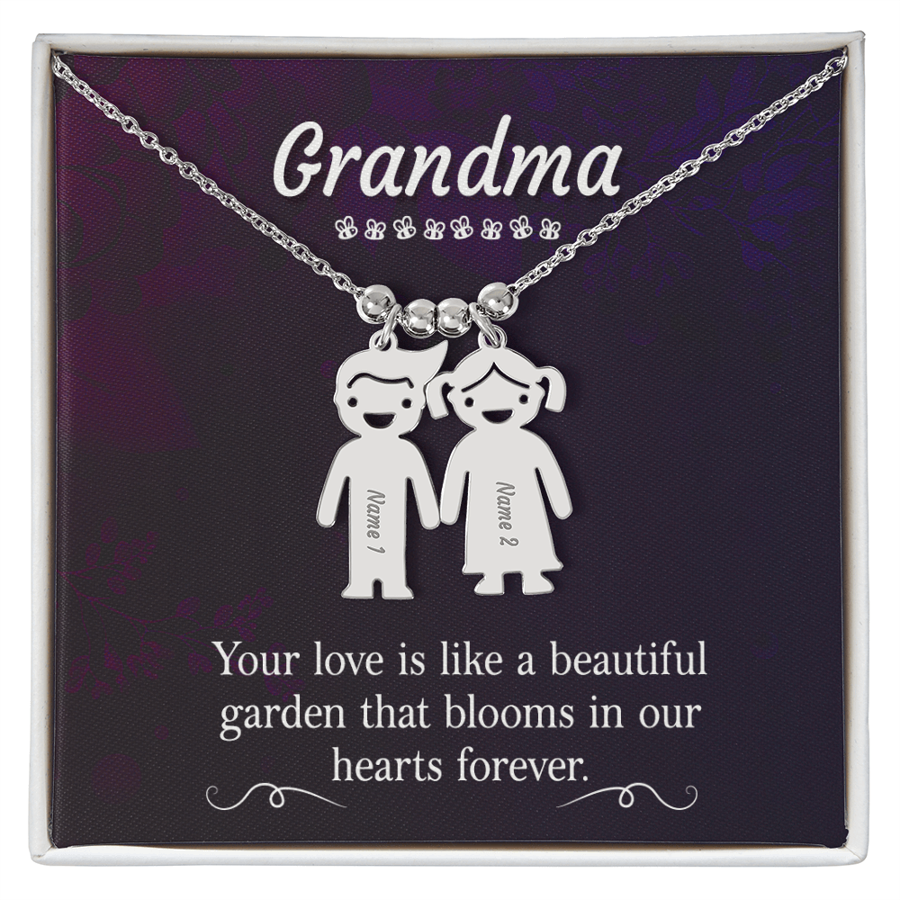 To My Grandma Beautiful Garden Engraved Child Charm Necklace