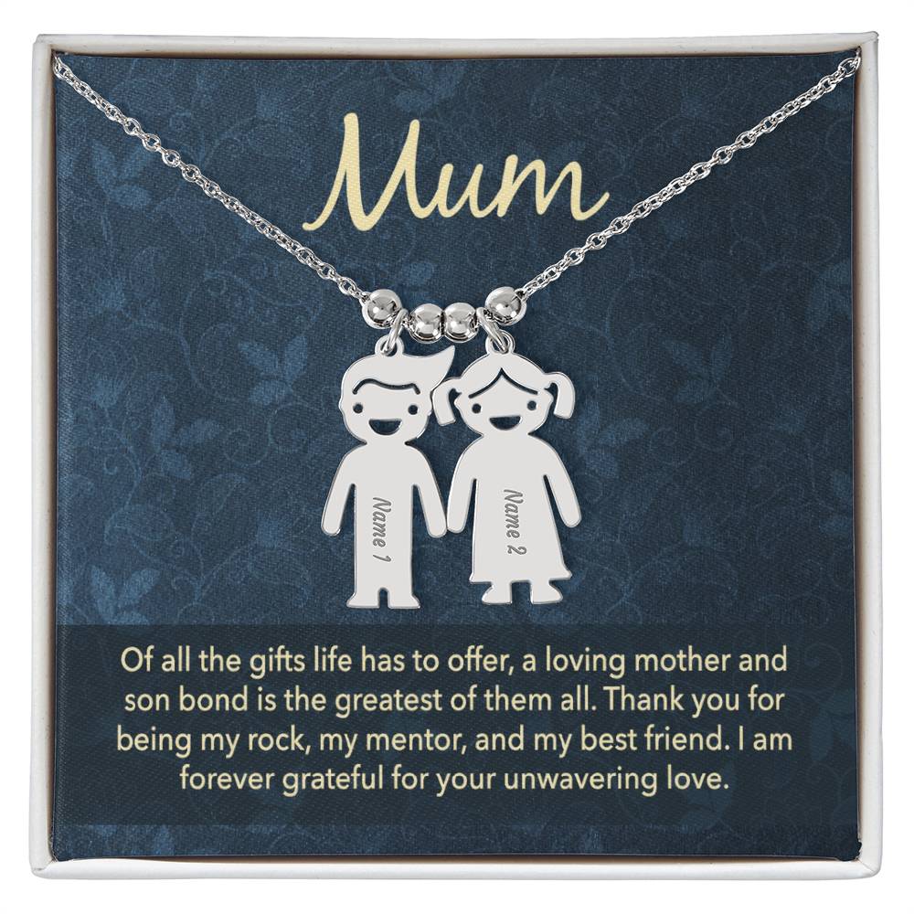To My Mum Mother and Son Bond Engraved Child Charm Necklace
