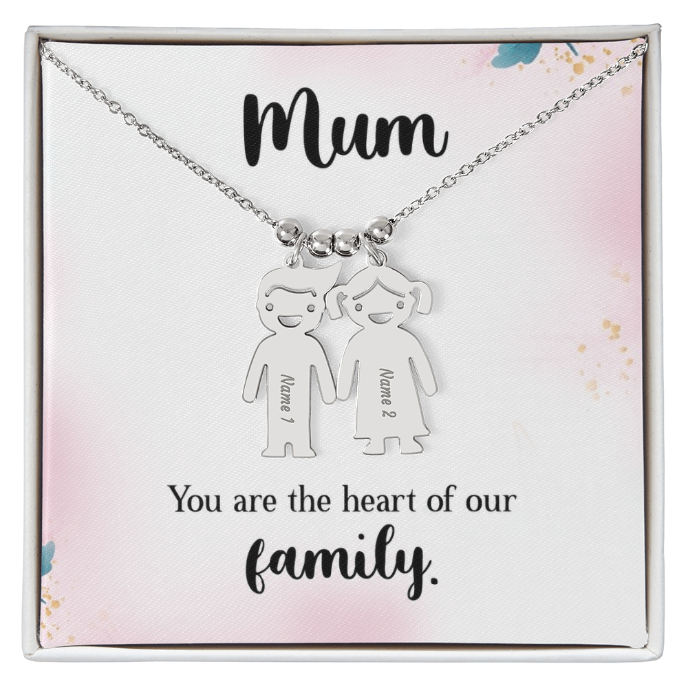 To My Mum Heart of Our Family Engraved Child Charm Necklace