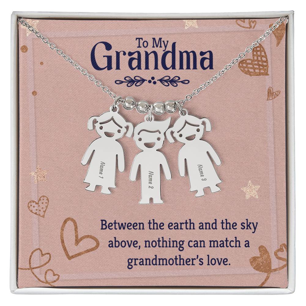 To My Grandma Earth and Sky Engraved Child Charm Necklace