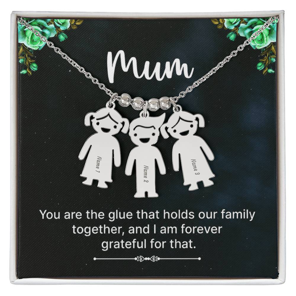 To My Mum Family Glue Engraved Child Charm Necklace