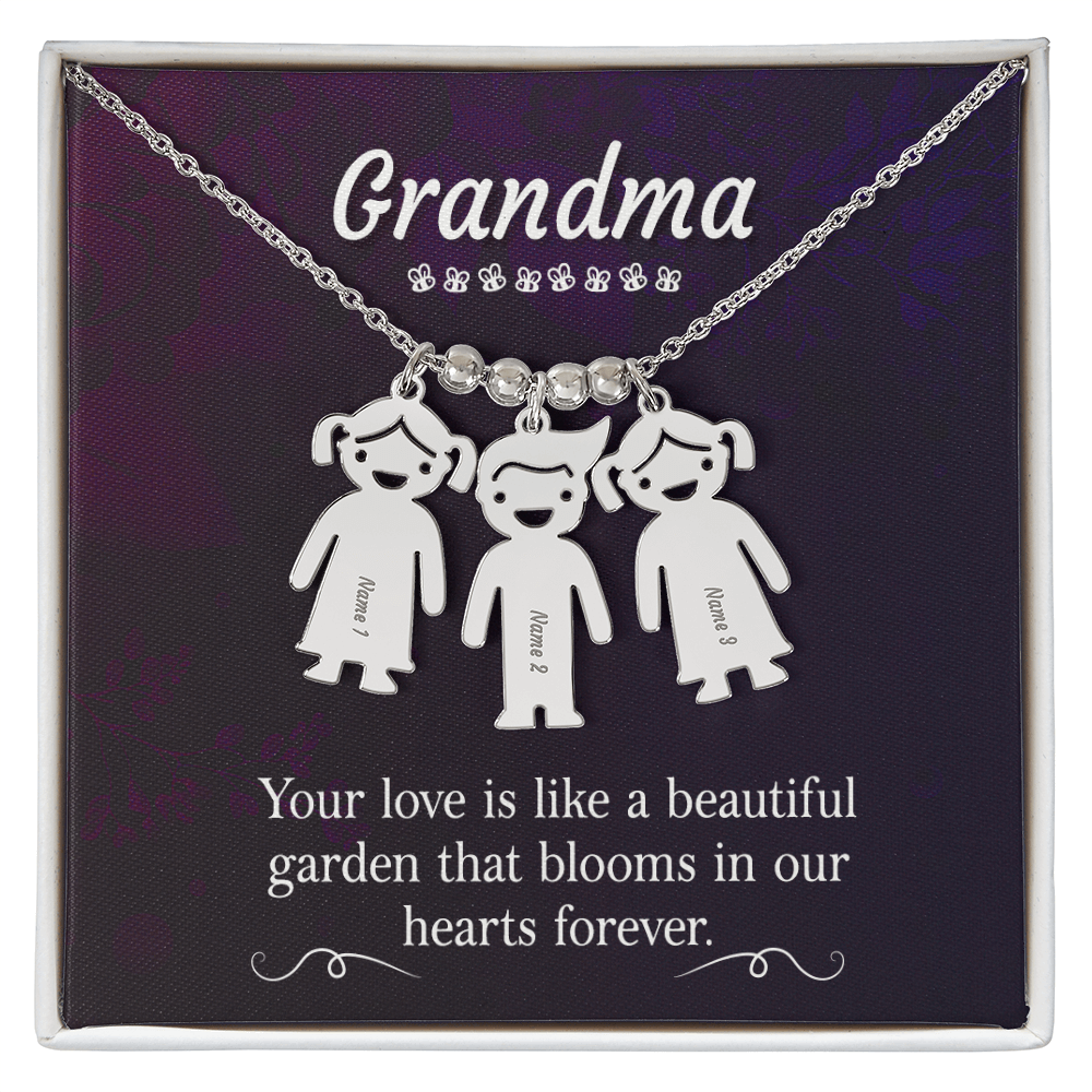To My Grandma Beautiful Garden Engraved Child Charm Necklace