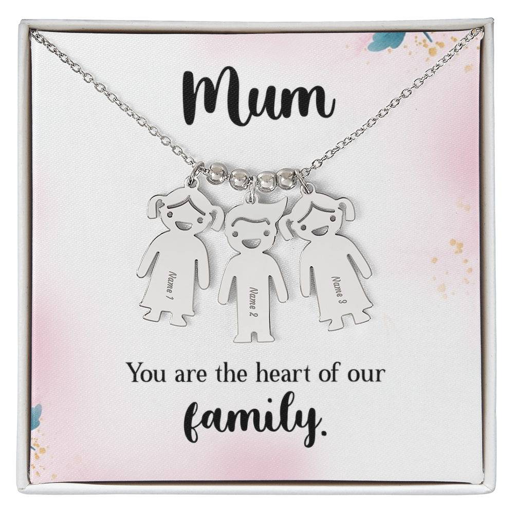 To My Mum Heart of Our Family Engraved Child Charm Necklace