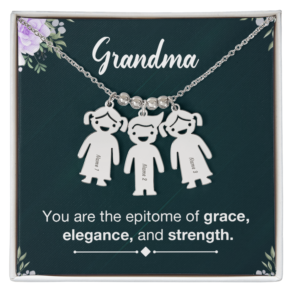 To My Grandma Grace Elegance and Strength Engraved Child Charm Necklace