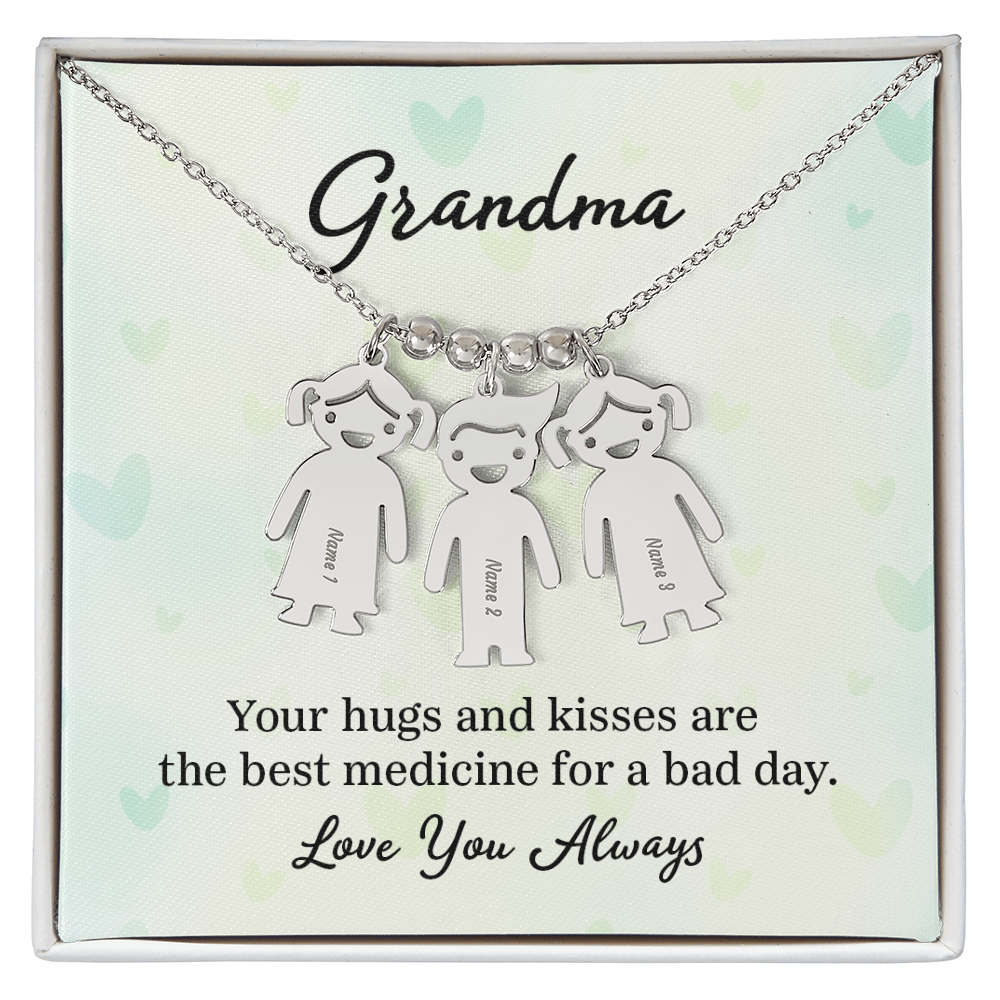 To My Grandma Hugs and Kisses Engraved Child Charm Necklace