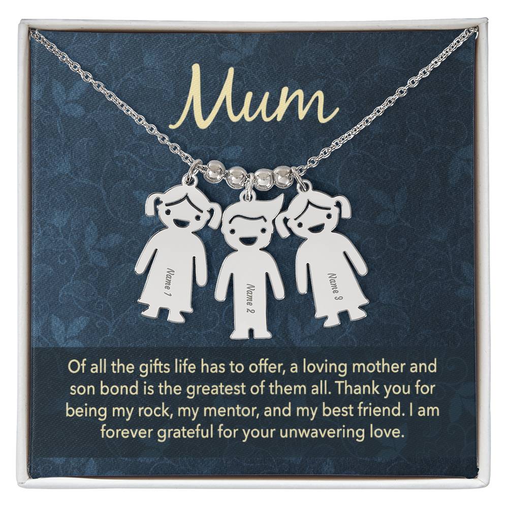 To My Mum Mother and Son Bond Engraved Child Charm Necklace