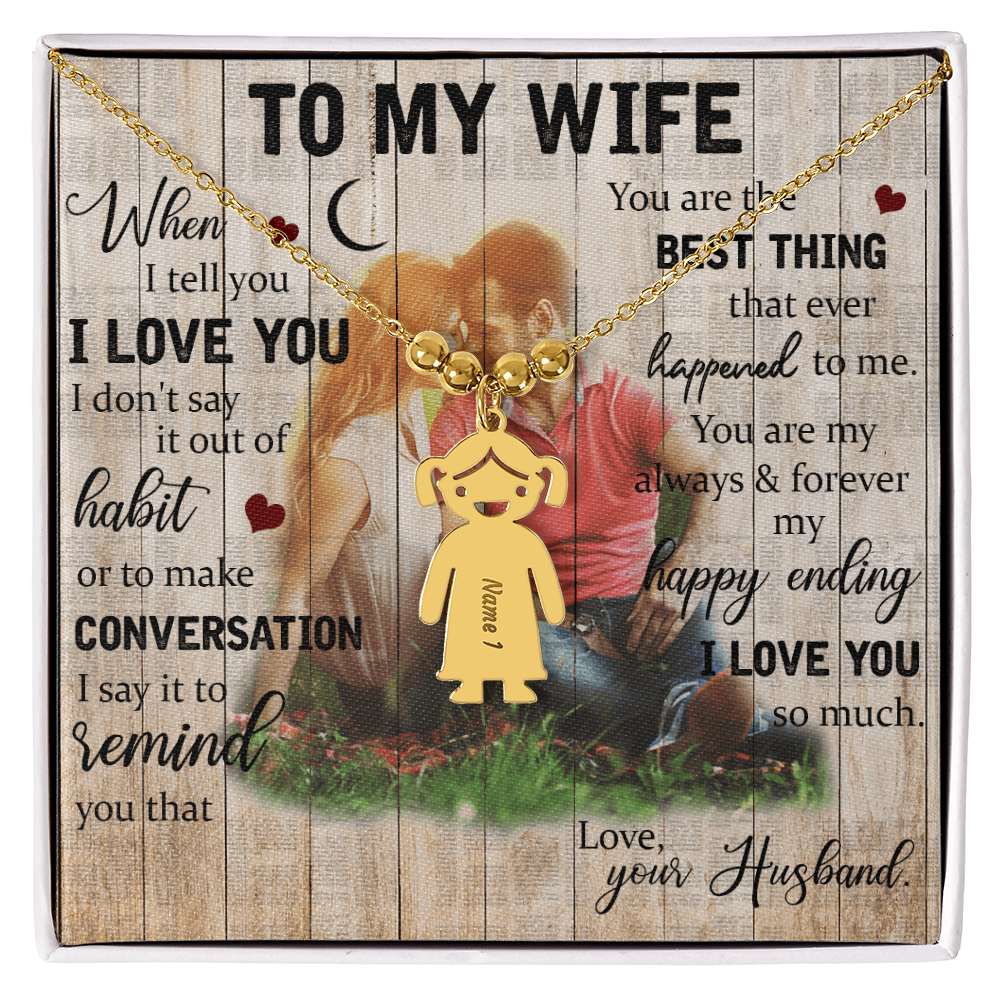 To My Wife Kid Charm Necklace - Engraved