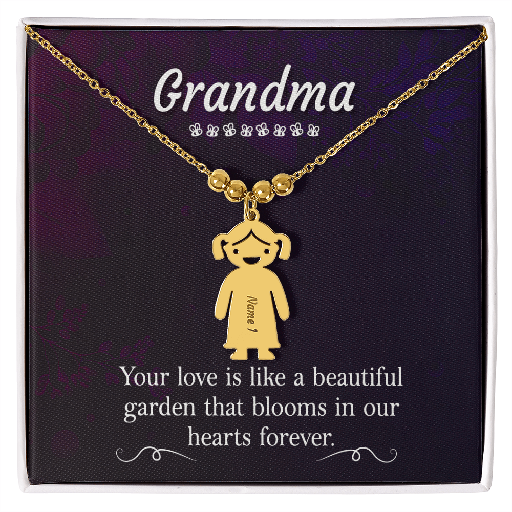 To My Grandma Beautiful Garden Engraved Child Charm Necklace