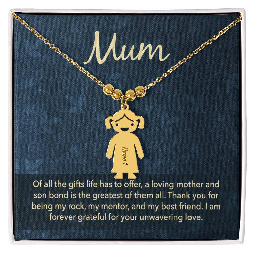 To My Mum Mother and Son Bond Engraved Child Charm Necklace