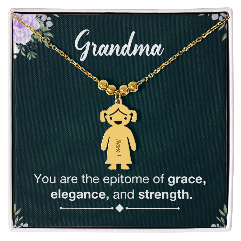 To My Grandma Grace Elegance and Strength Engraved Child Charm Necklace