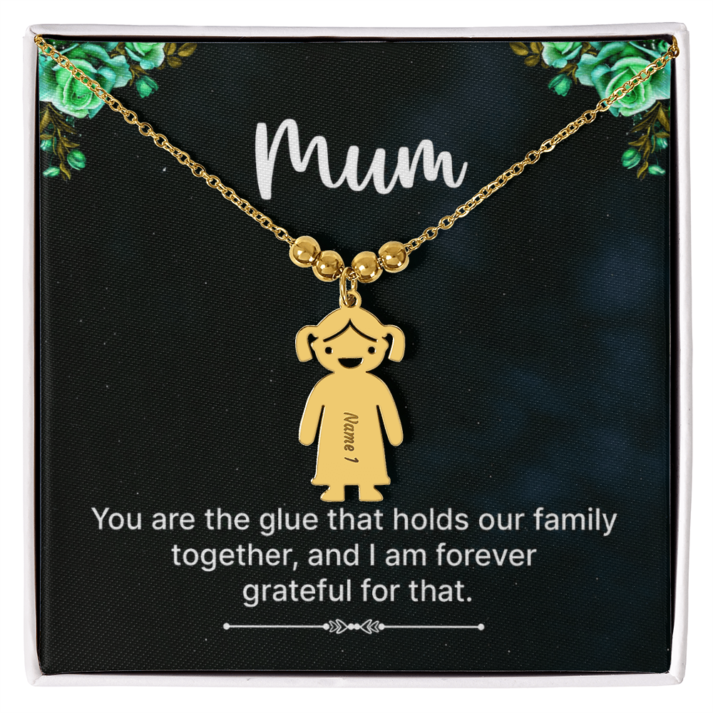 To My Mum Family Glue Engraved Child Charm Necklace