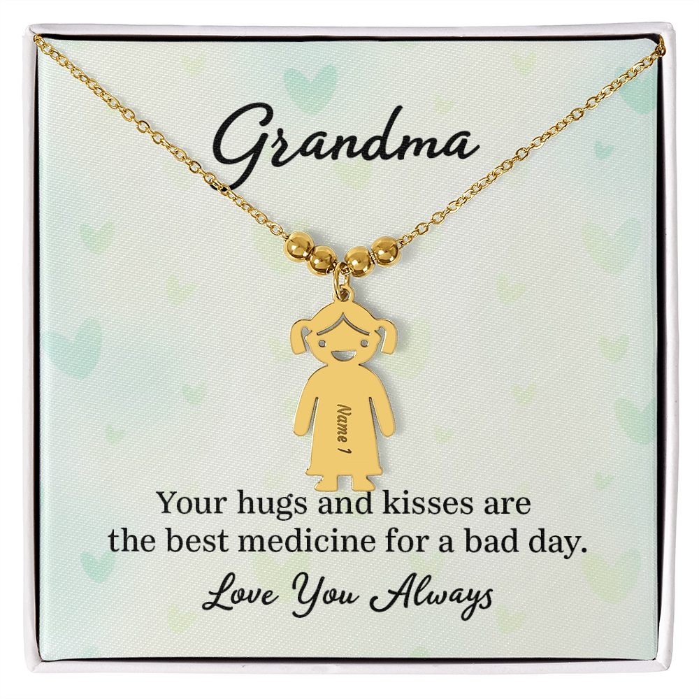 To My Grandma Hugs and Kisses Engraved Child Charm Necklace