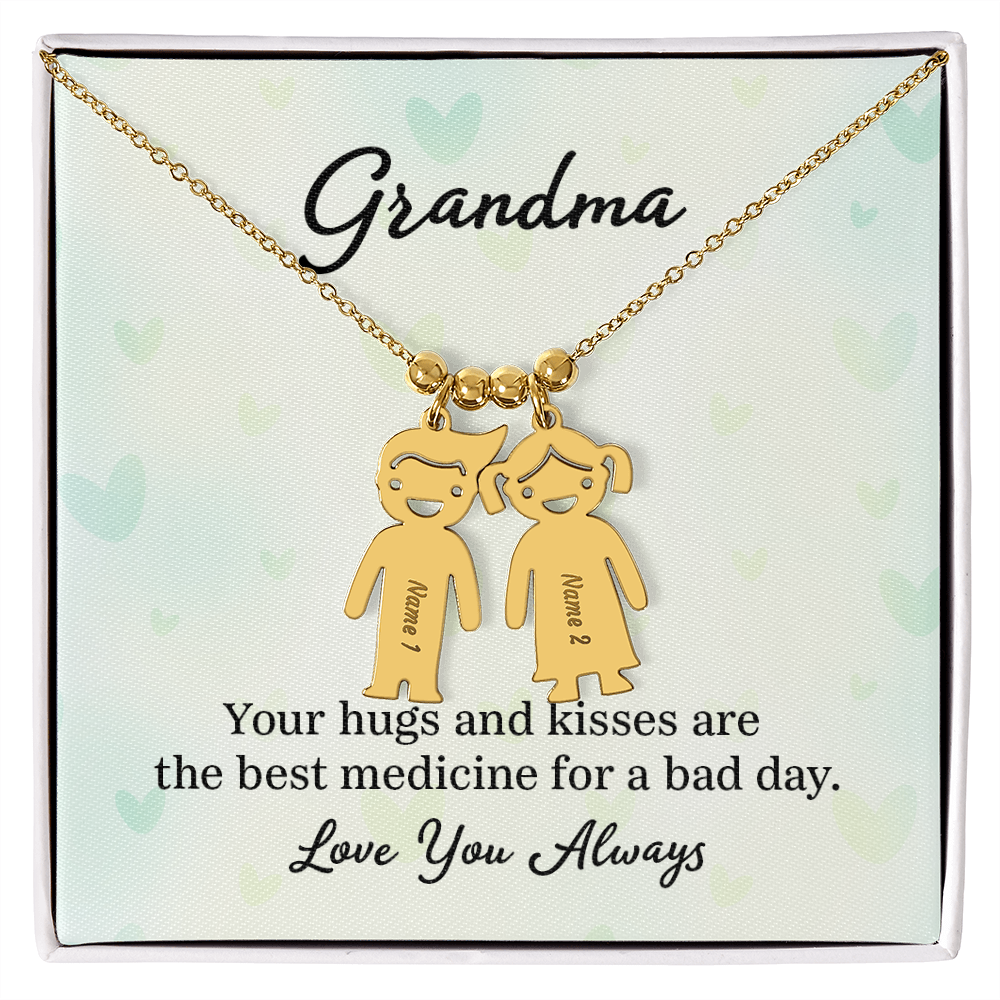 To My Grandma Hugs and Kisses Engraved Child Charm Necklace
