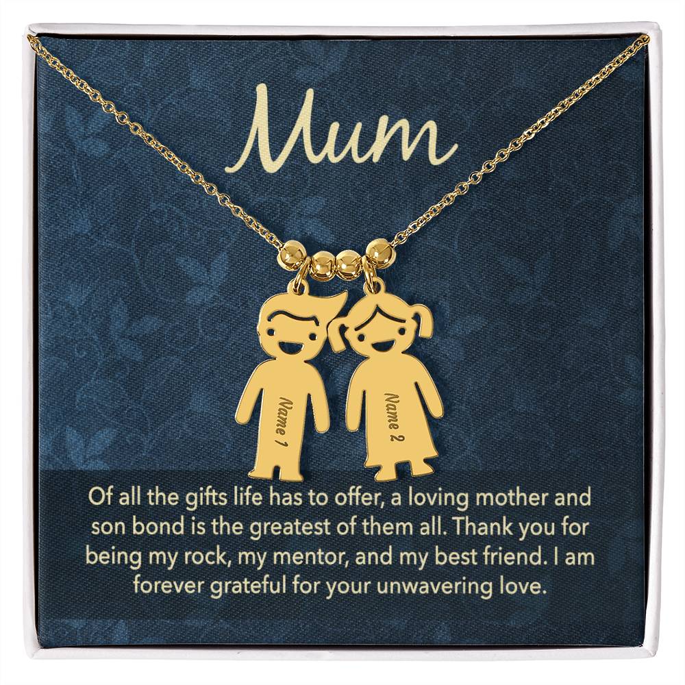 To My Mum Mother and Son Bond Engraved Child Charm Necklace
