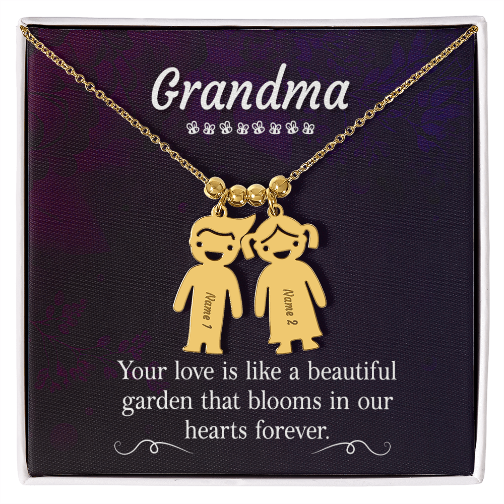 To My Grandma Beautiful Garden Engraved Child Charm Necklace