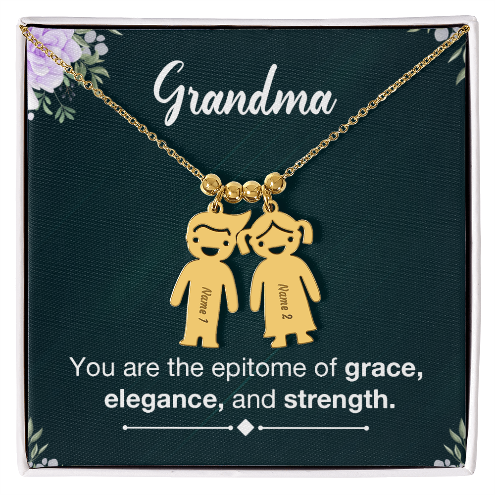 To My Grandma Grace Elegance and Strength Engraved Child Charm Necklace