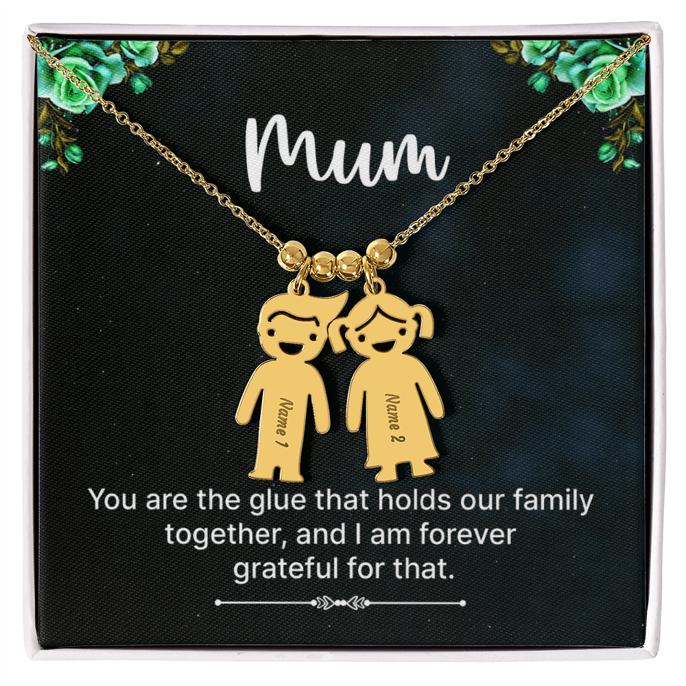 To My Mum Family Glue Engraved Child Charm Necklace