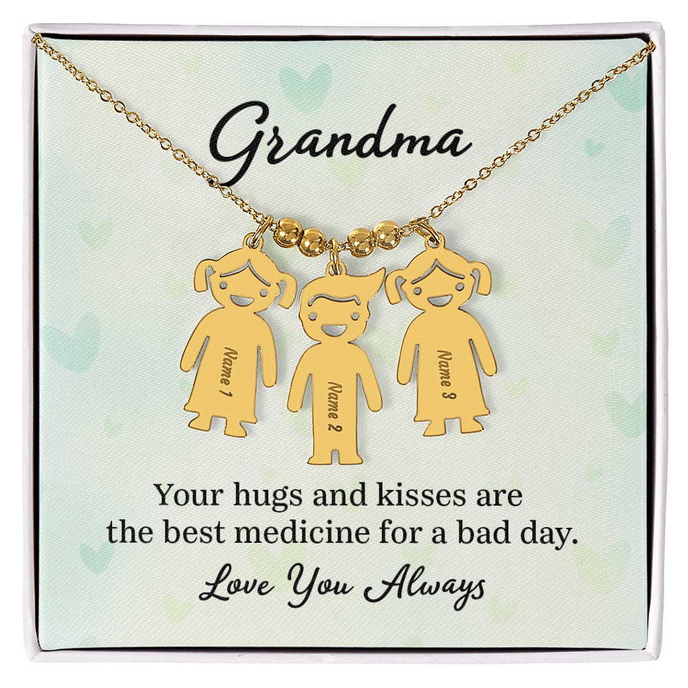 To My Grandma Hugs and Kisses Engraved Child Charm Necklace