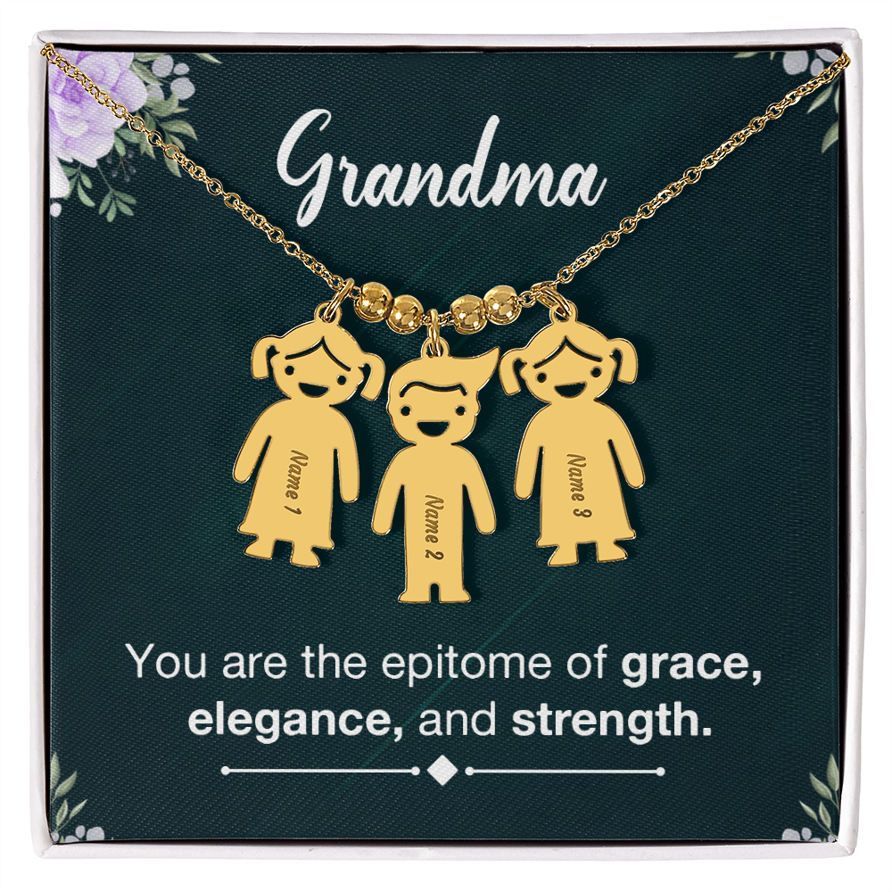 To My Grandma Grace Elegance and Strength Engraved Child Charm Necklace
