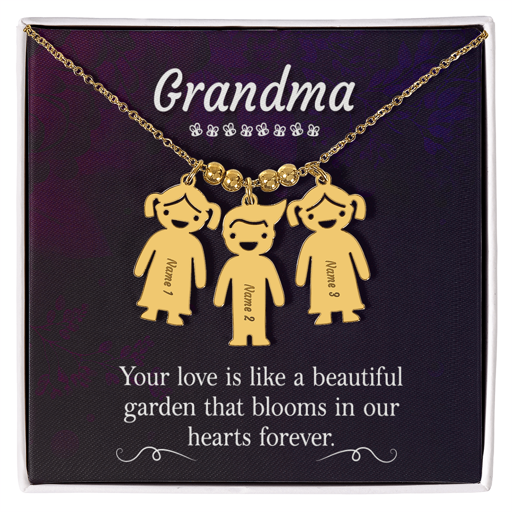 To My Grandma Beautiful Garden Engraved Child Charm Necklace